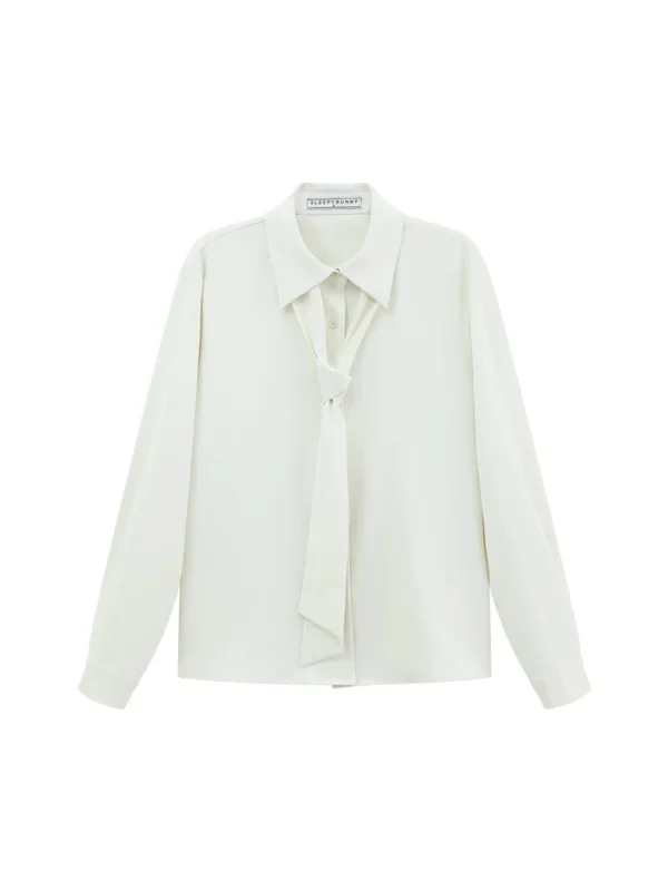 Women's French Style Long Sleeve Tie Blouse Spring Office Casual Elegant Loose Fit Button-Up Shirt for Work and Daily Wear - Image 5