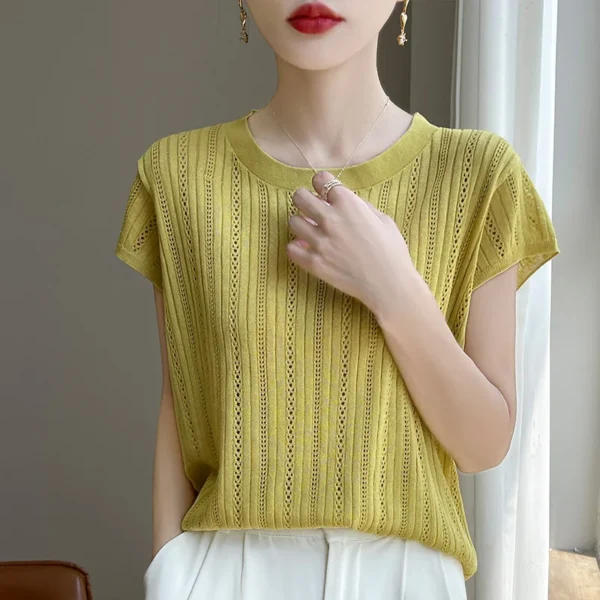 High Quality Women Cashmere short sleeves Summer Cashmere Knitwear Short Sleeve Pullover Sweater Popular Female Tops - Image 2