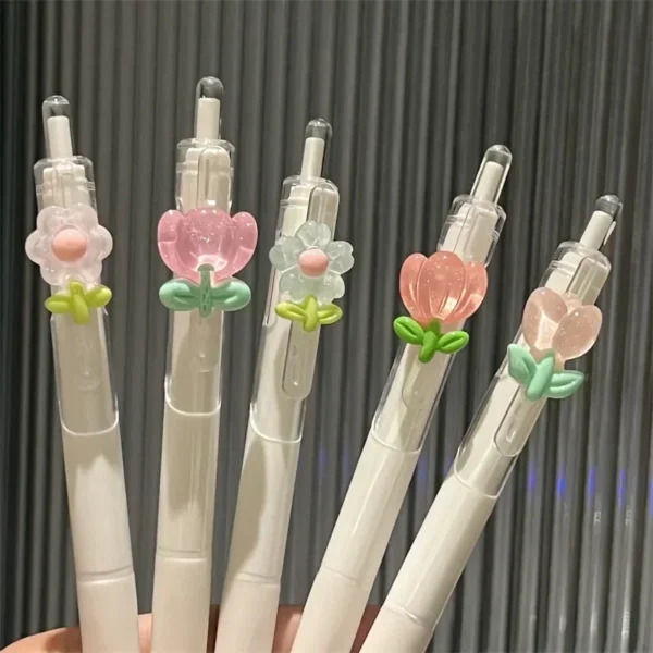 2 Pcs Kawaii Florid Gel Pens Black Ink Aesthetic Accessories Write Smoothly School Supplies Japanese Cute Stationery - Image 2