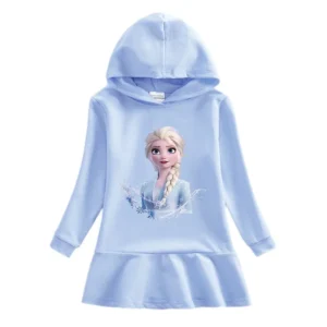 2025 New Disney Quality Cotton Autumn Girls Dress Clothing for Children Pink Long Sleeve Kids Bluey Frozen Elsa Clothes Hooded