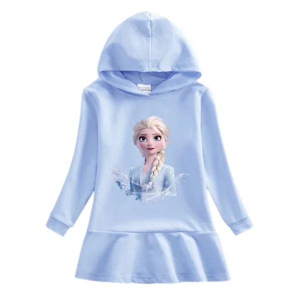 2025 New Disney Quality Cotton Autumn Girls Dress Clothing for Children Pink Long Sleeve Kids Bluey Frozen Elsa Clothes Hooded