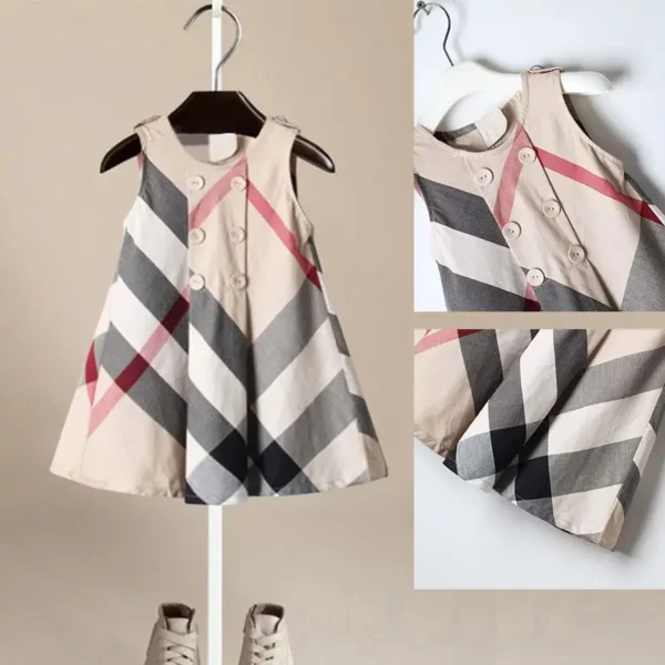 3-7Years Old Baby 2023 Spring And Summer New Children's Clothing Girl Plaid Cotton Dress Vest Girl's Skirt Kids Princess Dresses - Image 2
