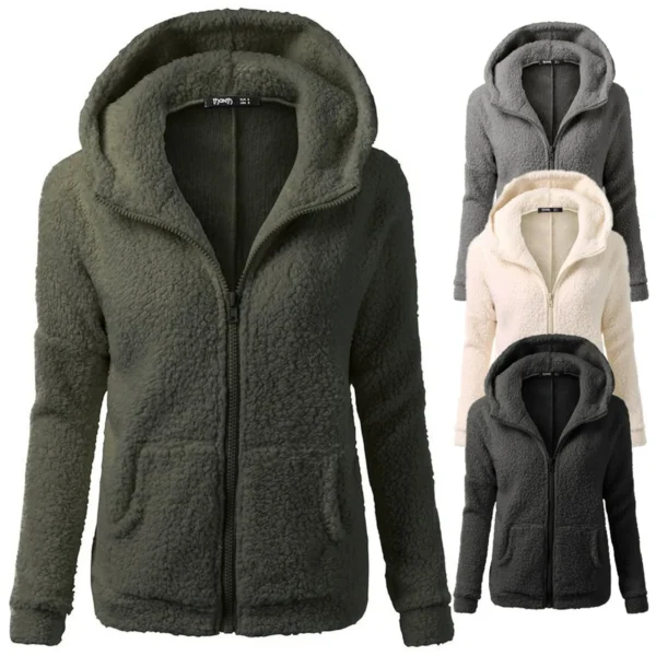 Autumn Winter Warm Jacket Women Hoodie Hooded 2023 Casual Female Hoodies Sweatershirt Zipper Coat Solid Soft Fleece Women Coat - Image 2