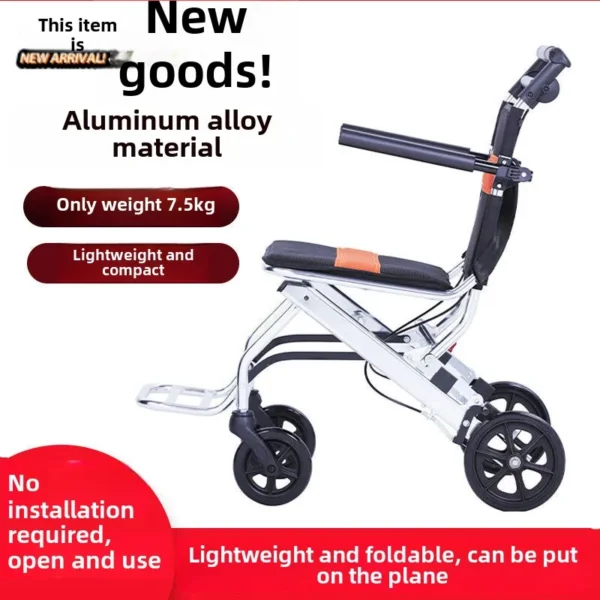 Portable wheelchair, foldable lightweight small scooter, easy trolley for the elderly to travel light wheelchair - Image 3