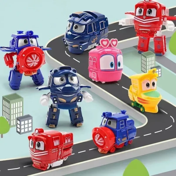 5Pcs Set Children Cartoon Trains Deformation Robots Model Toys Plastics Train Action Figure Robot Car Anime Game Kids Gifts - Image 5