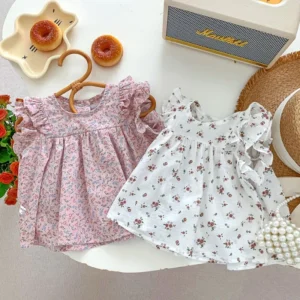 Baby Girl Blouse Summer 2024 New Children's Shirts Short Sleeved Tops for Kids Cute Flower Toddler Shirts Baby Outfits Clothes