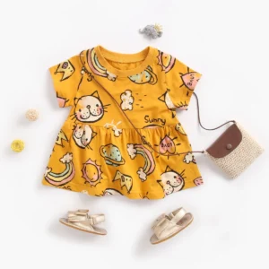Sanlutoz Baby Dress Kids Girls Clothing Summer Cute Cartoon Fashion Short Sleeve Little Infants Clothes