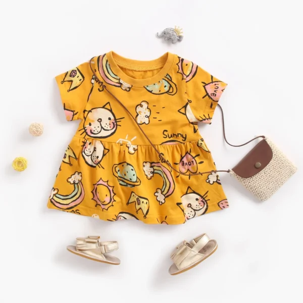 Sanlutoz Baby Dress Kids Girls Clothing Summer Cute Cartoon Fashion Short Sleeve Little Infants Clothes