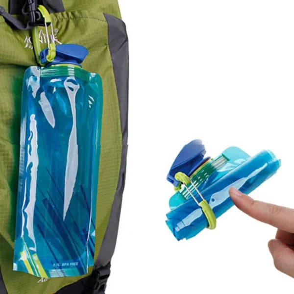 Foldable Water Bottles Reusable Flexible Travel Bottle Plastic Pouch Soft Flask Water Bag With Carabiner Clip - Image 2