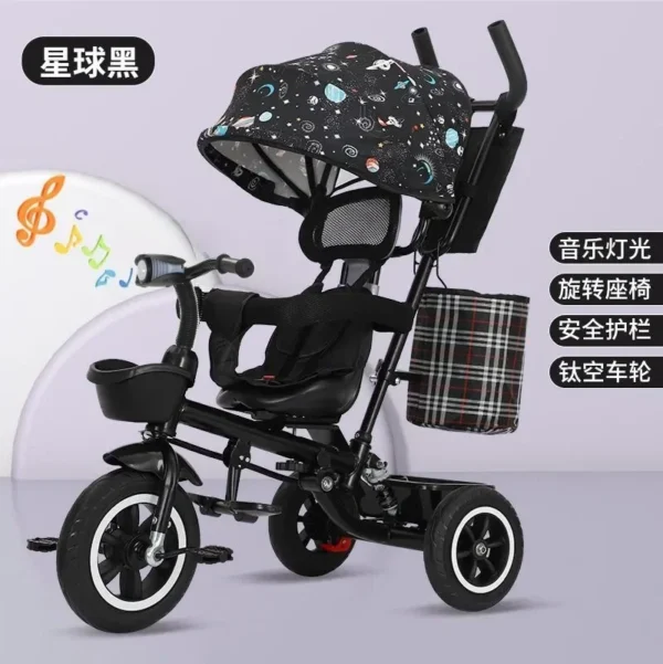 Children's Tricycle Bicycle 1-3 To 6 Years Old Foldable Baby Stroller with Canopy - Image 3