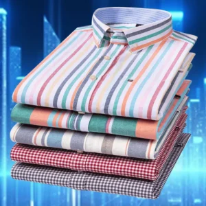 Men's shirt 6XL 7XL High Quality 100% Cotton Oxford Spinning Spring and Autumn Checkered Long Sleeve Non iron Business Casual