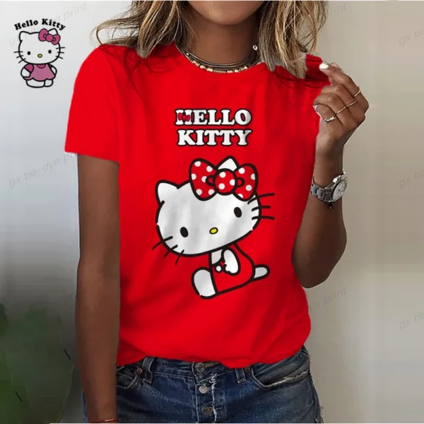 2023 Summer Cute Ladies T-Shirt 3D Printing Sexy Hello Kitty Cartoon T-Shirt Ladies Top Funny Clothing Round Neck Short Sleeve - Image 2
