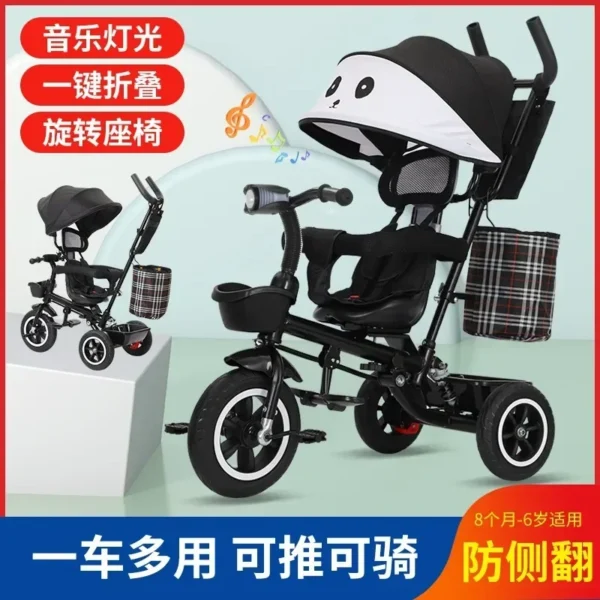 Children's Tricycle Bicycle 1-3 To 6 Years Old Foldable Baby Stroller with Canopy - Image 4
