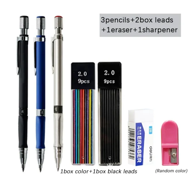 Mechanical Pencil Set 2.0mm with 2B Black/Colors Lead Refill for Writing Sketching Art Drawing Painting School Automatic Pencils - Image 6