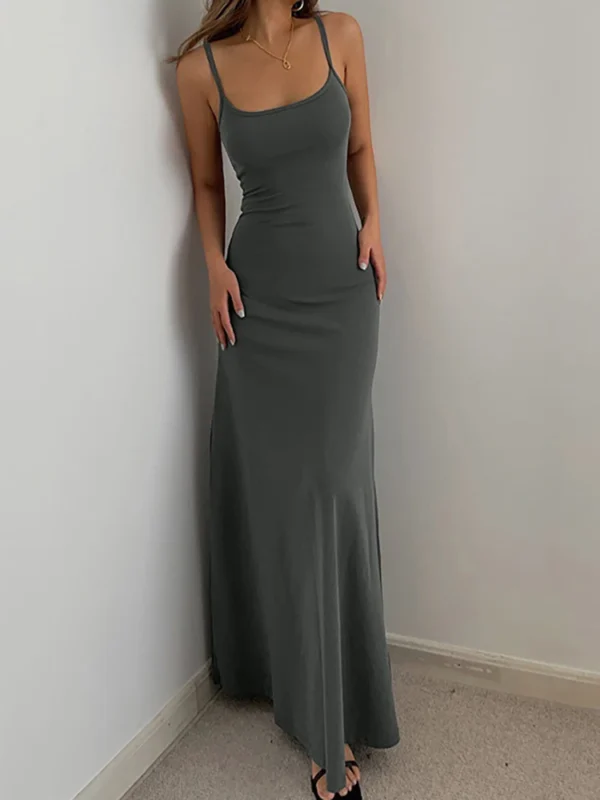 2025 Summer Women's New Fashion Simple Temperament Suspender Long Backless Slim Waisted Sexy Sweet And Spicy Casual Dresses - Image 4