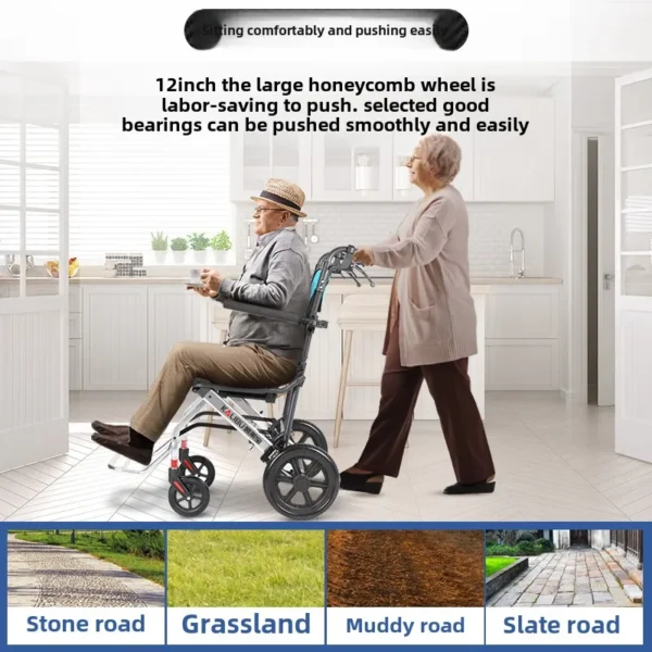 Wheelchair for the elderly folding lightweight small elderly travel God portable wheelchair cart - Image 5