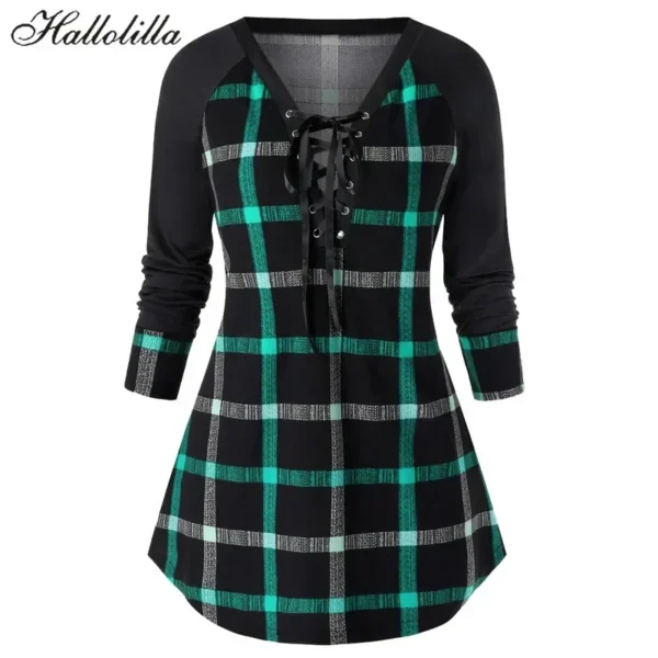 Large discount Loose Women Long T Shirt Casual Female Plaid T-Shirts Blusa Feminina Tshirt Woman Clothing Tops Tee Camisas Mujer - Image 3