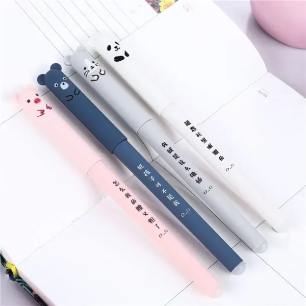4 Pcs/Set Kawaii Pig Bear Cat Mouse Erasable Gel Pen School Office Supplies Stationery Gift 0.35mm Blue Black Ink - Image 2