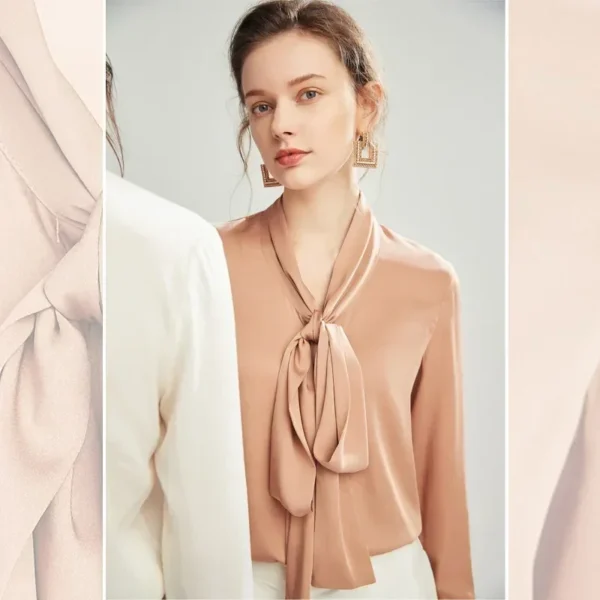 Silk Shirt Women's Thick Temperament Streamer 2024 Spring and Summer New Mulberry Silk Lace-up Design Shirt Long-sleeved Top - Image 6