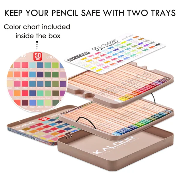 KALOUR 50 Piece Professional Soft Pastel Colored Pencil Wood Skin Tints Pastel Colored Pencils For Artist Coloring Art Supplies - Image 5