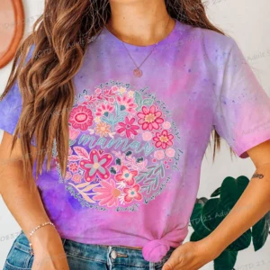 Boho Floral Mama Trend T-shirt Women Tie-dye Aesthetics Round Neck Clothing Summer Basic Tops Mother's Day Gift T Shirts 2025