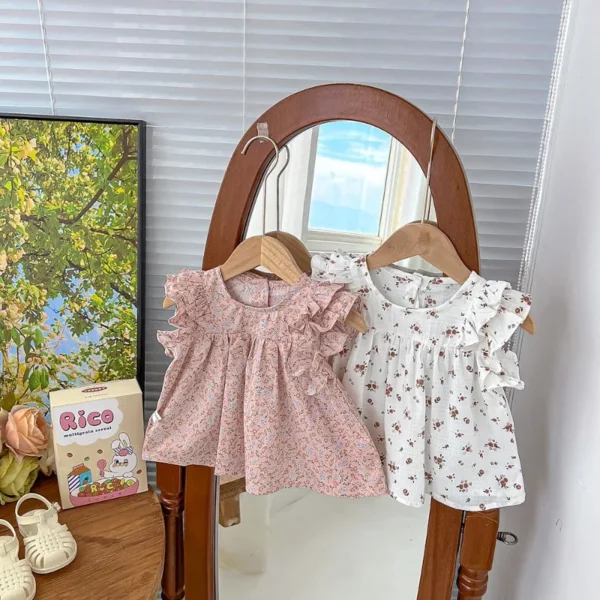 Baby Girl Blouse Summer 2024 New Children's Shirts Short Sleeved Tops for Kids Cute Flower Toddler Shirts Baby Outfits Clothes - Image 3