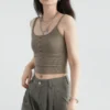 CHIC VEN Women Tank Solid Slim Minimalist U-neck Female Suspender High Elasticity Short Vest With Chest Pad Summer Clothing 2024 - Image 3