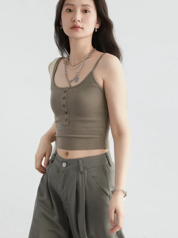 CHIC VEN Women Tank Solid Slim Minimalist U-neck Female Suspender High Elasticity Short Vest With Chest Pad Summer Clothing 2024 - Image 3