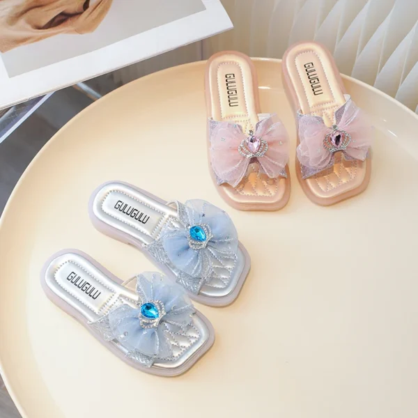 2024 SummerChildren's Sandals Bow Flats Open Toe Kids Slide Non-slip Flip Flops Girls Sandals Cute Princess Beach Slippers Shoe - Image 2
