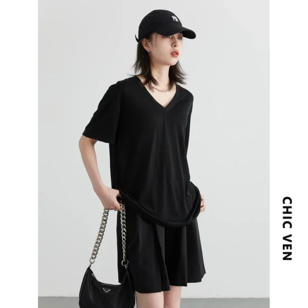 CHIC VEN Women T-Shirts Loose Casual Solid New Basic Simple Female Tees Short Sleeved Top for Girl Women's Clothing Summer 2024 - Image 5