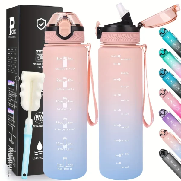 AOHAN 1PC1L Reusable Water Bottle with Straw, PCTG Material, Leakproof, and Time Markings for Fitness, Gym, School, and Outdoor - Image 6