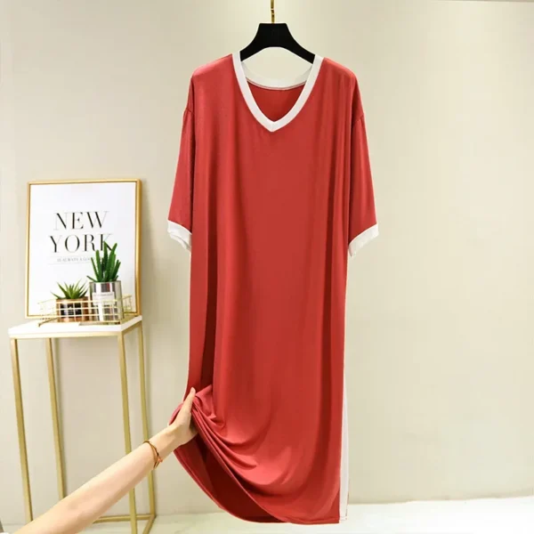 Summer New Women's Modal Sleep Dress Short Sleeve Loose Thin Long Skirt External Wear Maternity Nightgown Empire Waist - Image 4