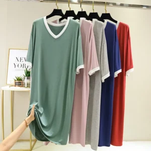 Summer New Women's Modal Sleep Dress Short Sleeve Loose Thin Long Skirt External Wear Maternity Nightgown Empire Waist