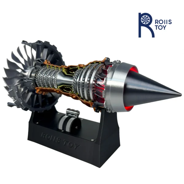 Turbofan Engine Cutaway Model with Working Parts and Detailed Labels for Aviation Training