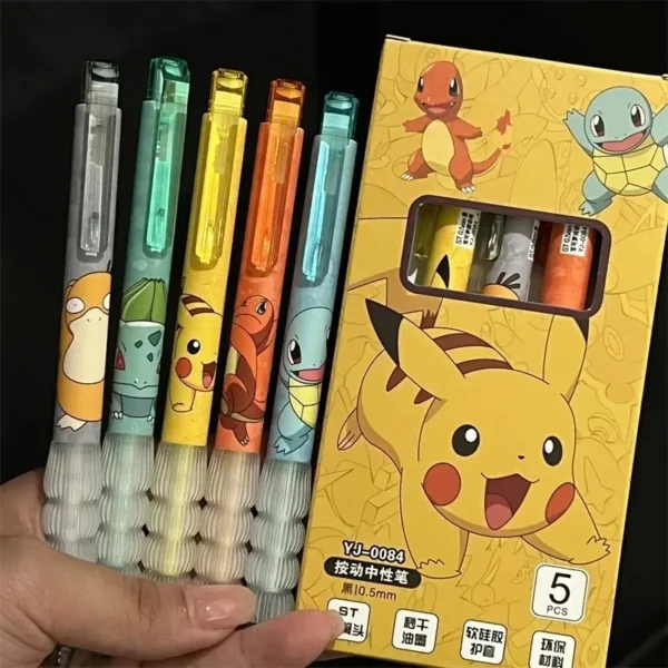 5pcs Pokemon Pikachu Gel Pen Cute Anime Cartoon Charmander Squirtle Press on Gel Pen Stationery School Supplies Holiday Gifts - Image 2