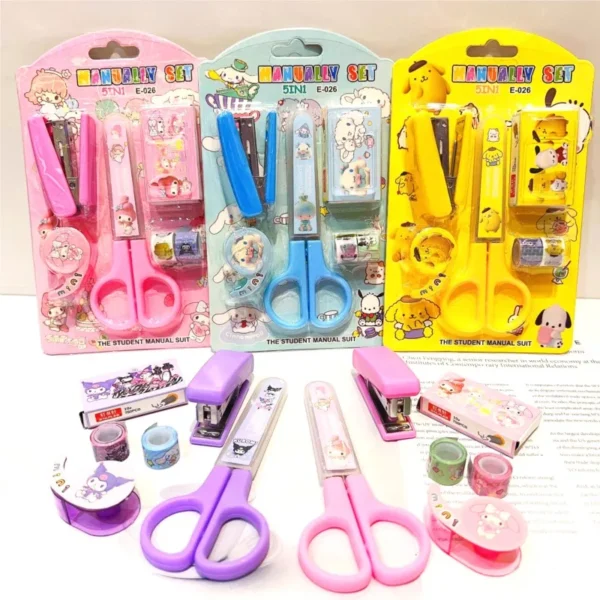 Cartoon Stationery Set Kuromi Kitty Stapler Tape Combination School Student Supplies Home Book Binding Machine Stapler - Image 5