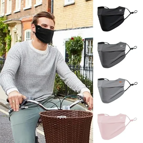 Nylon Face Cover Sun Protection Face Mask Reusable Breathable UV Face Shield Solid Color Washable Ice Silk Face Mask - Image 3