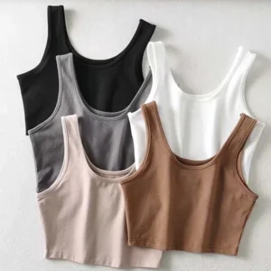 sexy women summer crop tops sleeveless short cotton u collar knitted bar