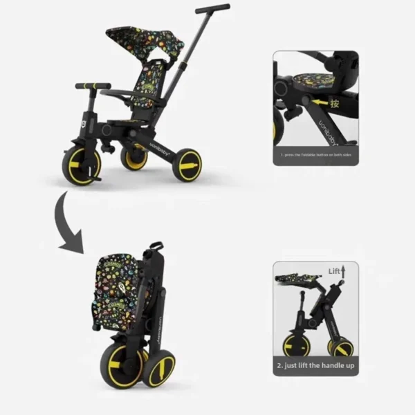 Uonibaby Seven-In-One Foldable Lightweight Tricycle Stroller for Kids Baby Pedal Car Hand Push Cart Portable Children's Trike - Image 2