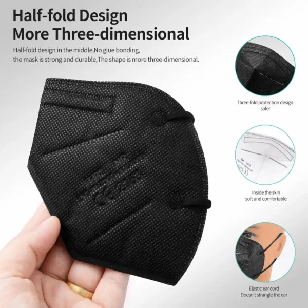 10-200PCS mascarillas fpp2 Black KN95 CE Certified FFP2 face mask mascarilla kn95 5Layers Non-wove Adult ffp2 mask kn95 reusable - Image 6